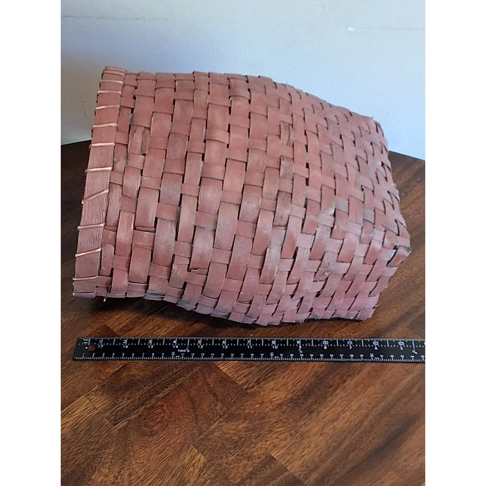 Vintage Woven Splint Basket Set Red Tall Floor & Blue White Wall Hanging Decor
